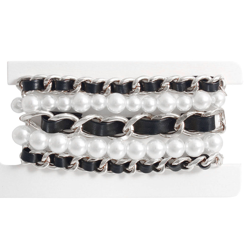 Bracelets Set of 5 Silver Chain Pearl Stylish Layered Jewelry