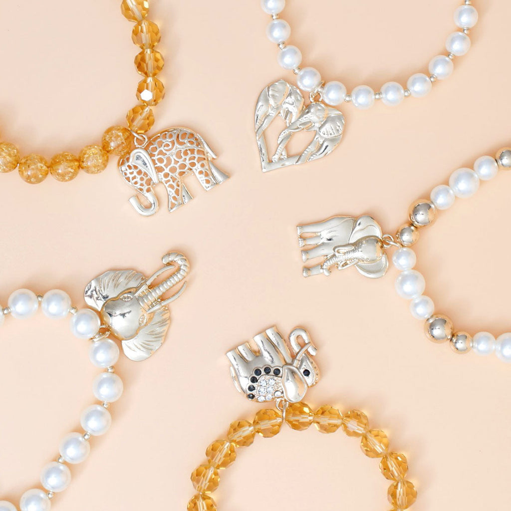 Bracelets with Mixed Gold Beads and Elephant Charm – Stylish Fashion Jewelry