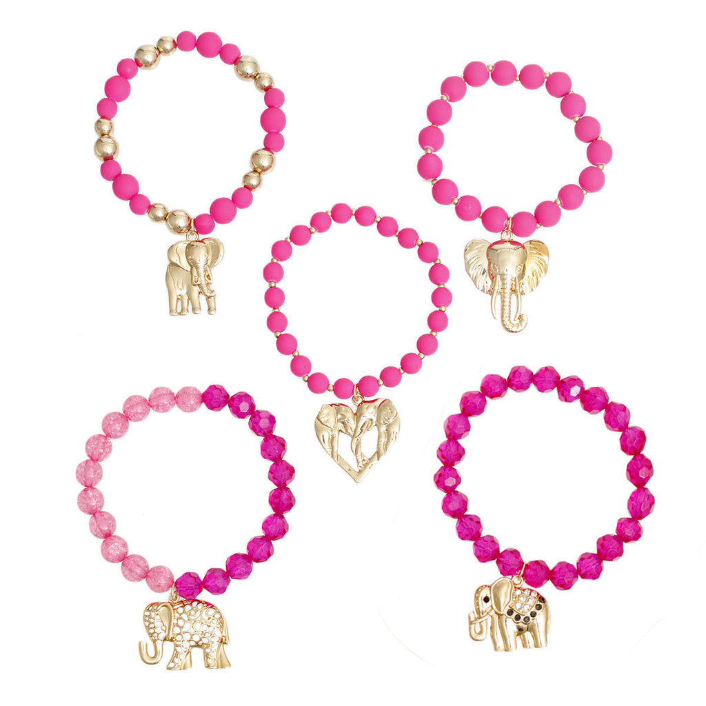 Bead Elephant Bracelets in Mixed Fuchsia – Trendy Fashion Jewelry Accessory