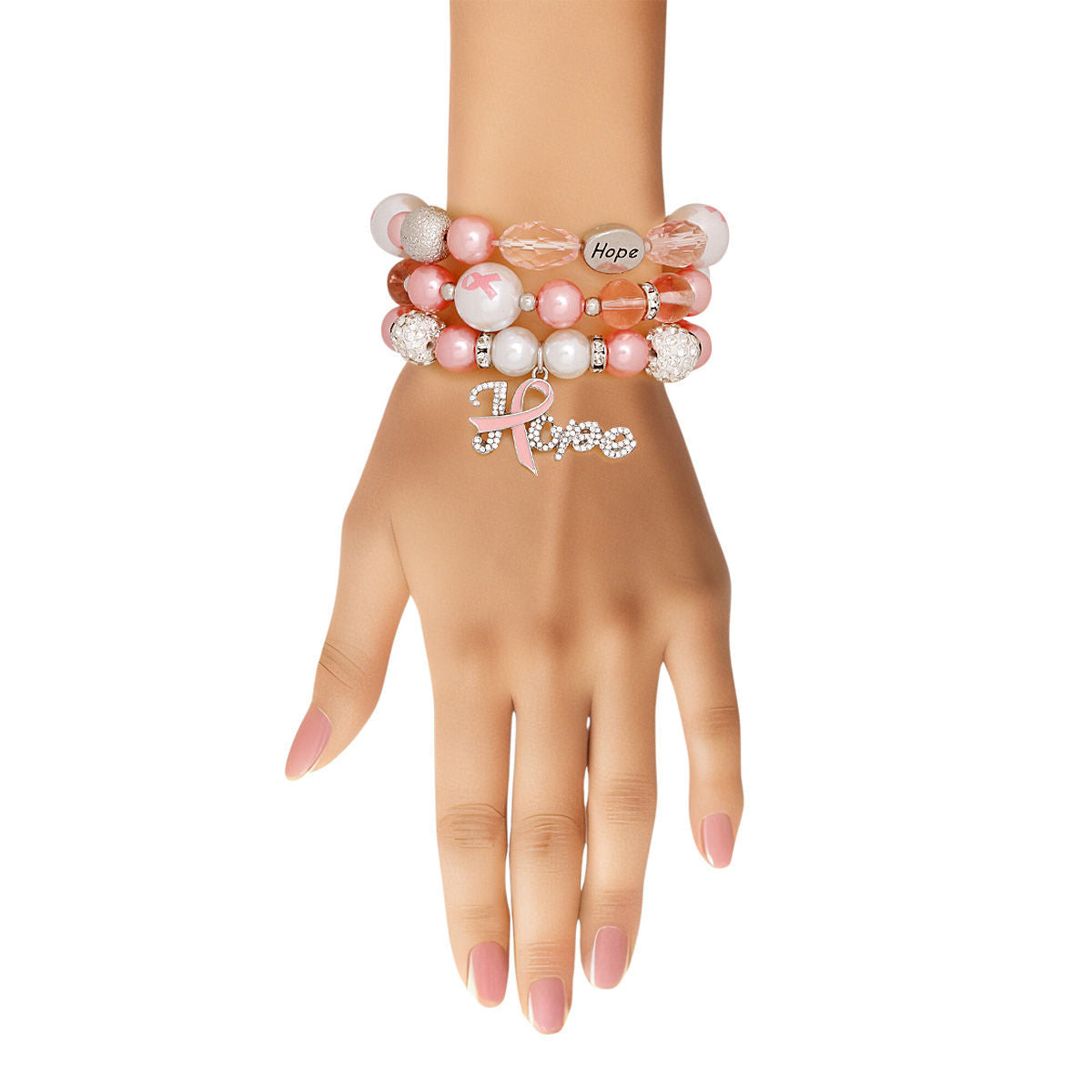 Women’s Bracelets Light Pink Breast Cancer Hope Set Stylish Jewelry