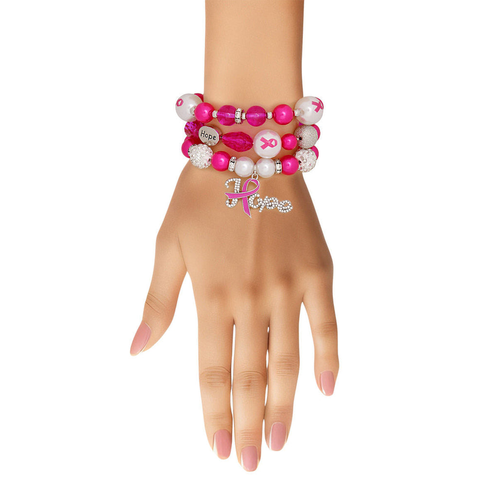 Women’s Pink Breast Cancer Hope Bracelets Set Stylish Jewelry Accessory