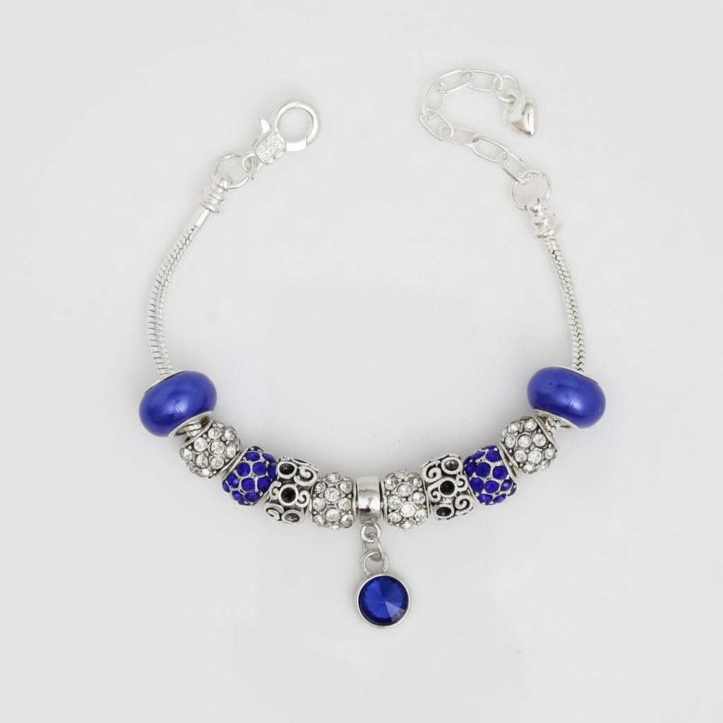 Women's Silver Snake Chain Bracelet with Blue Charm Stylish Jewelry Accessory
