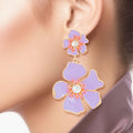 Tropical Flower Drop Earrings Lavender Gold Women’s Stylish Statement Jewelry