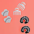 Afro Stud Earrings 3 Pcs Silver Black Girl Stylish Jewelry