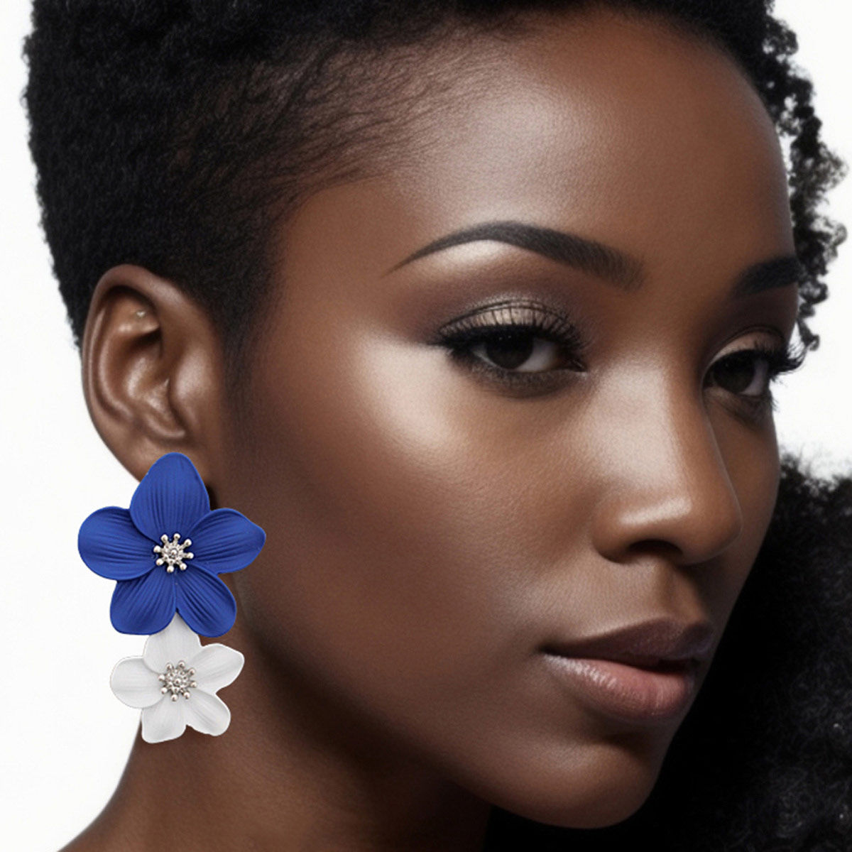 Flower Earrings Blue White Stylish Statement Jewelry Accessory
