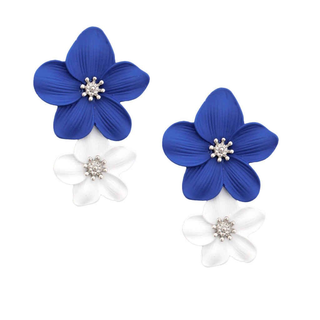 Flower Earrings Blue White Stylish Statement Jewelry Accessory