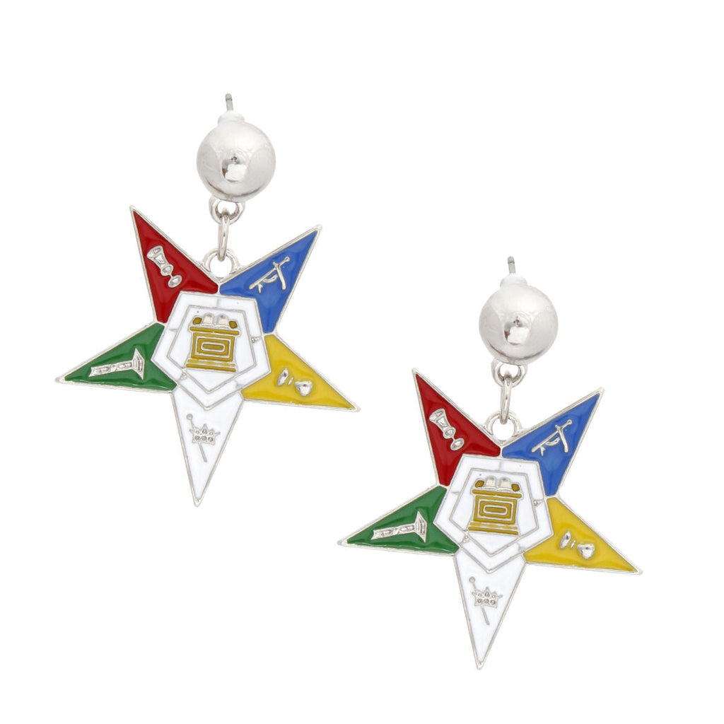 Silver Drop Earrings White Star Shield Stylish Sorority Jewelry