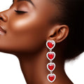 Statement Red Crystal Quad Heart Earrings Stylish Fashion Jewelry