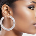 Hoop Earrings Silver Stacked Pave 55mm Stylish Statement Jewelry