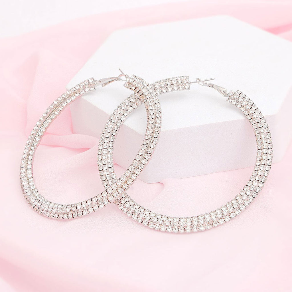 Stacked Silver Hoops 80mm Earrings for Women – Trendy Statement Jewelry