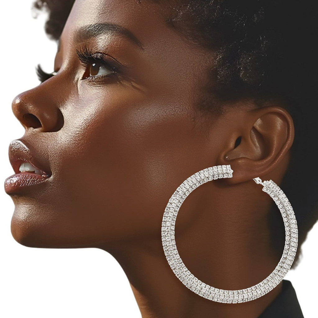 Stacked Silver Hoops 80mm Earrings for Women – Trendy Statement Jewelry