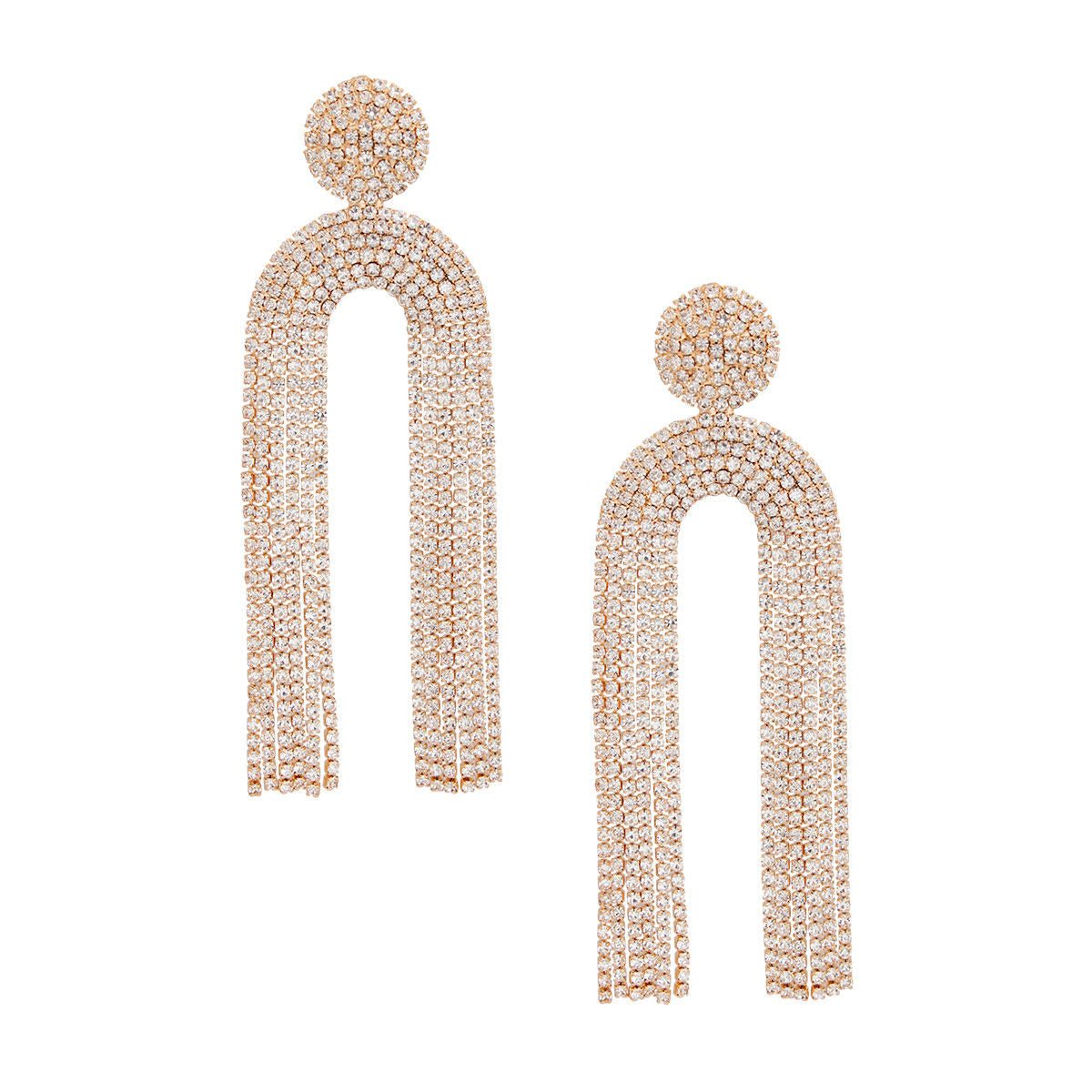 Long Arched Gold Pave Fringe Earrings for Women Stylish Statement Jewelry