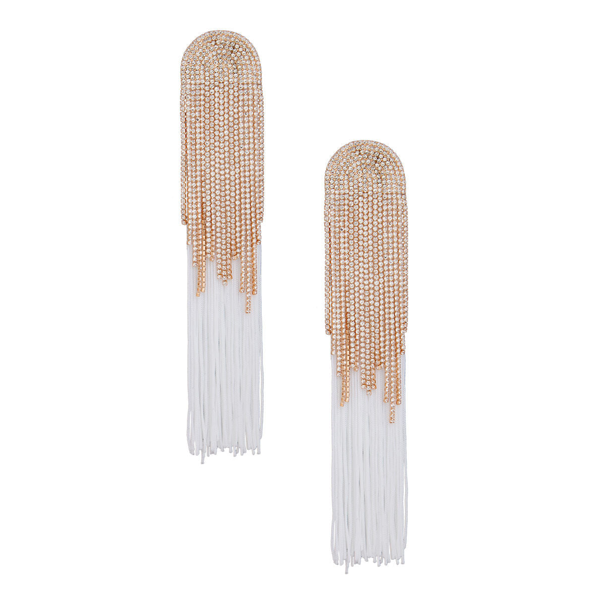 Women’s Statement Tassel Earrings White Long Fringe Chic Glam