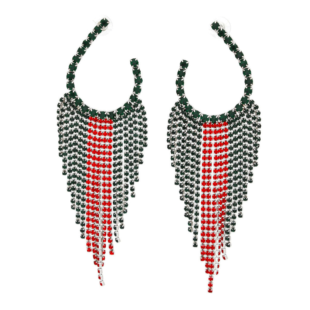 Long Horseshoe Earrings with Red and Green Fringe for Women – Stylish Statement Jewelry