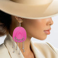 Fringe Fish Hook Earrings Fuchsia Cowgirl Hat Statement Jewelry