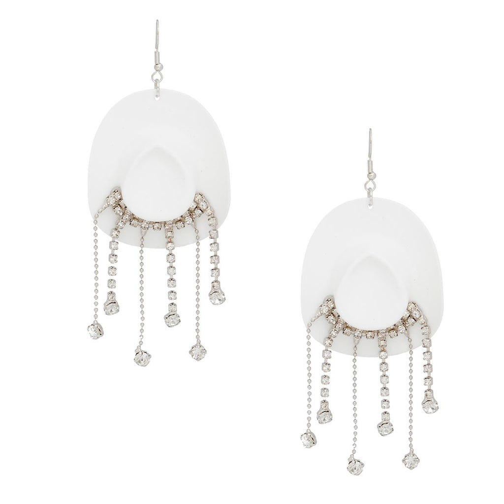Fringe White Cowgirl Earrings Fish Hook Stylish Statement Jewelry