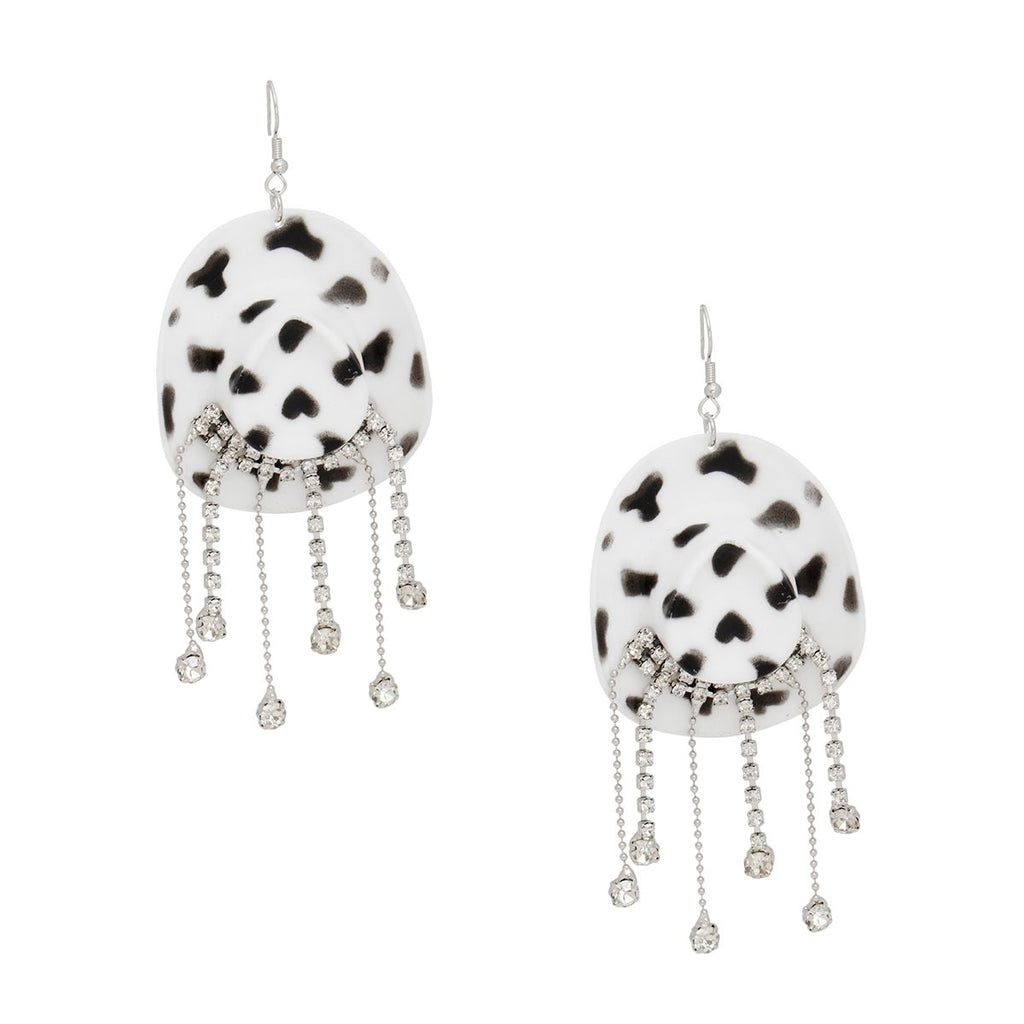 Fringe Cowgirl Hat Earrings with Fish Hook in White and Black – Stylish Statement Jewelry