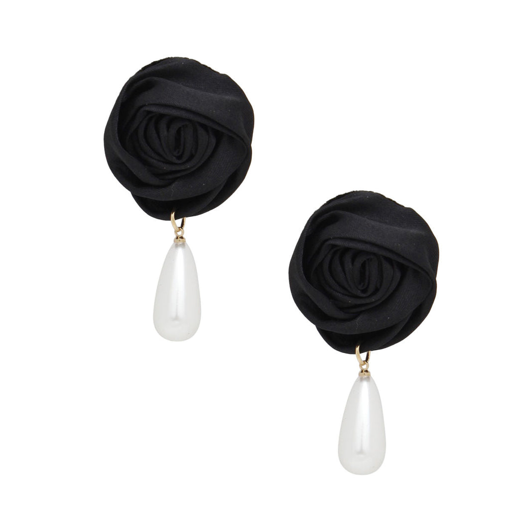 Teardrop Stud Earrings Black Rose White Pearl Stylish Chic Jewelry