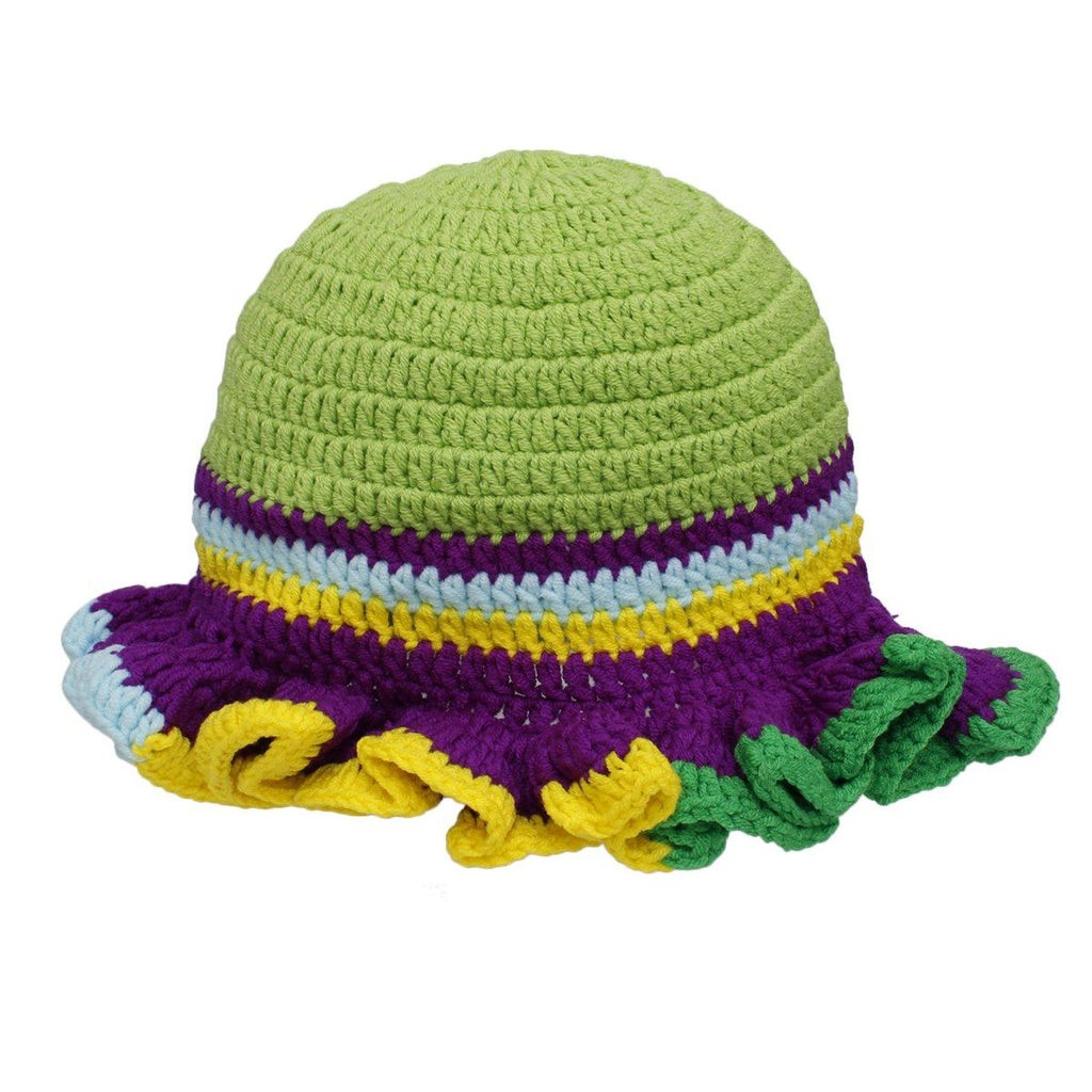 Women’s Crochet Bucket Hat Multicolor Ruffle Mardi Gras Stylish Accessory