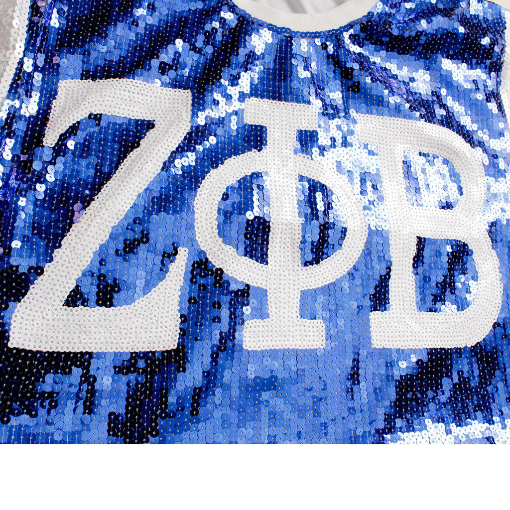 Women’s Sequin Jersey Shirt Blue and White Sorority Trendy Casual Top