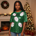 Women’s Trendy Green Sequin Jersey Santa Approved Xmas Shirt