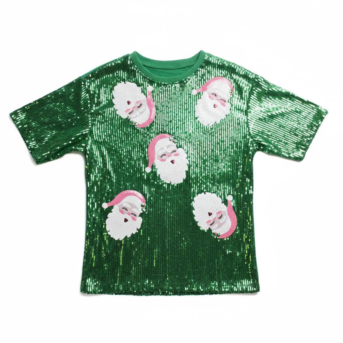 Women’s Trendy Green Sequin Jersey Santa Approved Xmas Shirt
