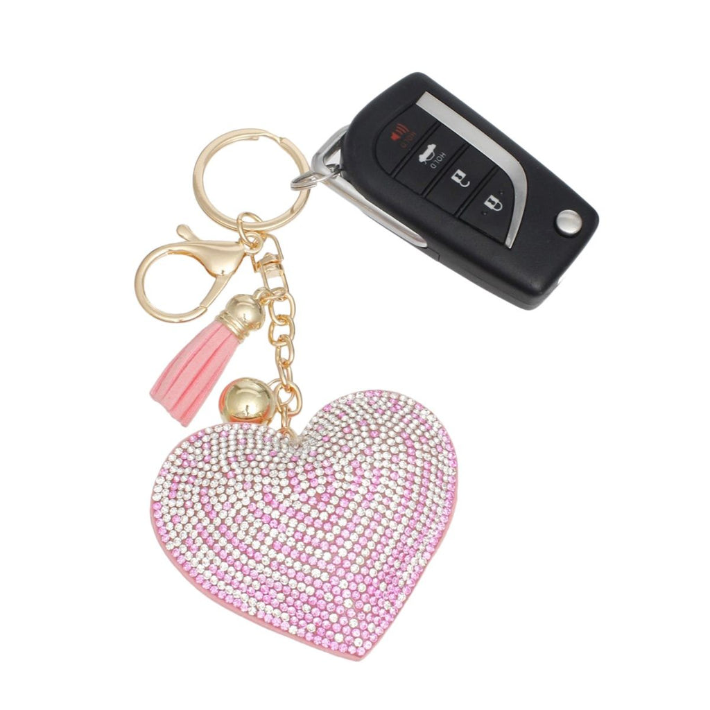 Heart Charm Keychain Pink Padded Sparkling Stylish Accessory