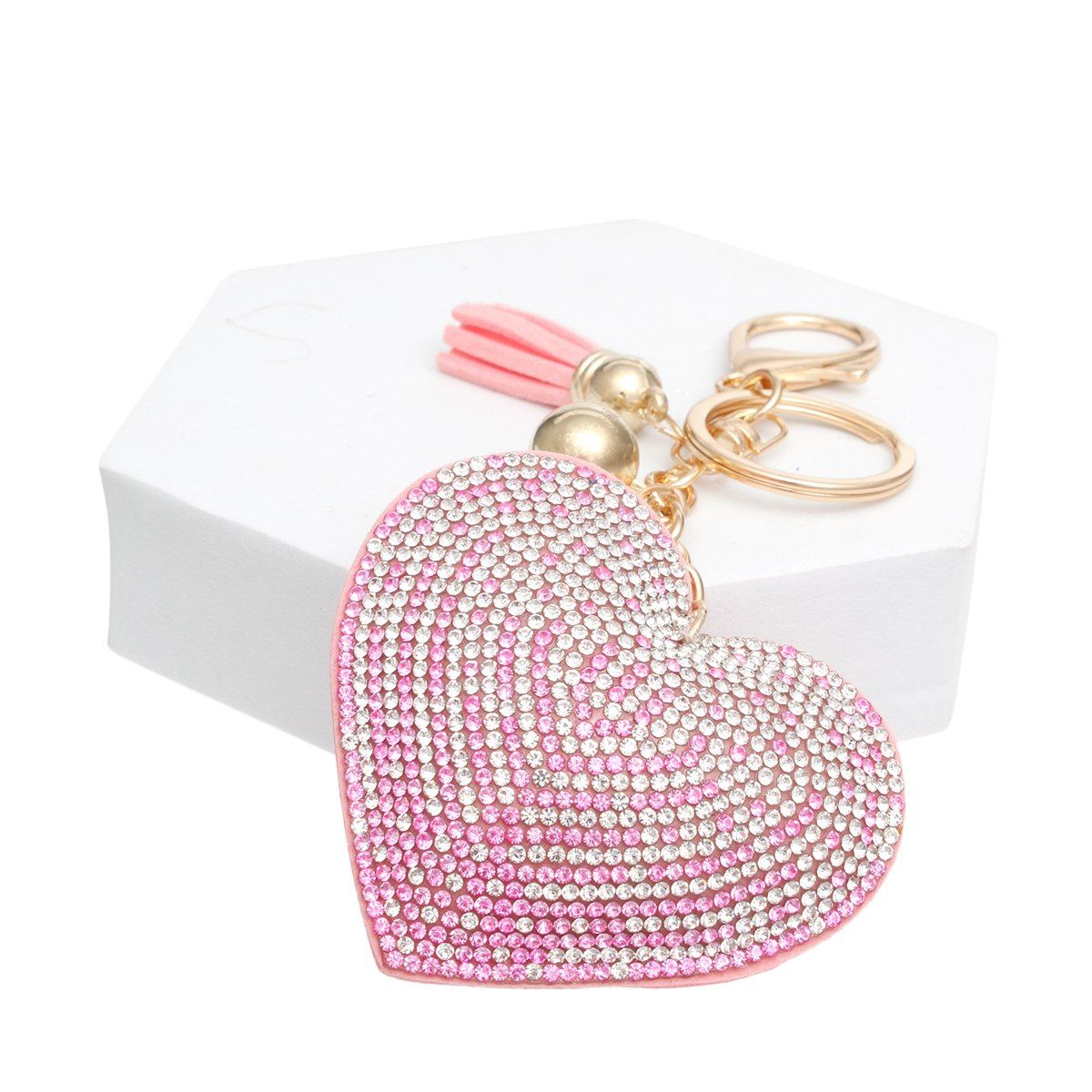 Heart Charm Keychain Pink Padded Sparkling Stylish Accessory