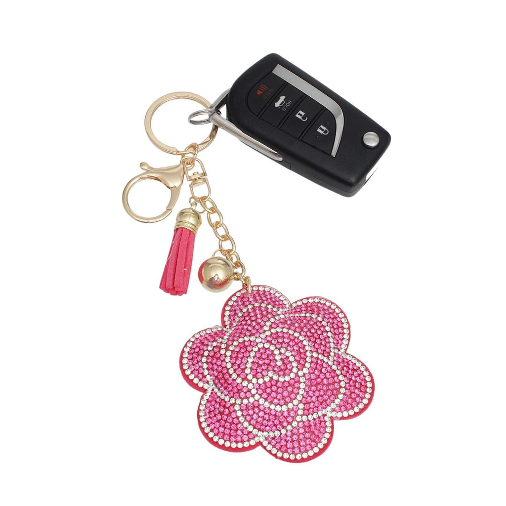 Fashion Keychain Padded Charm with Pink Rhinestone Flower – Trendy Accessory