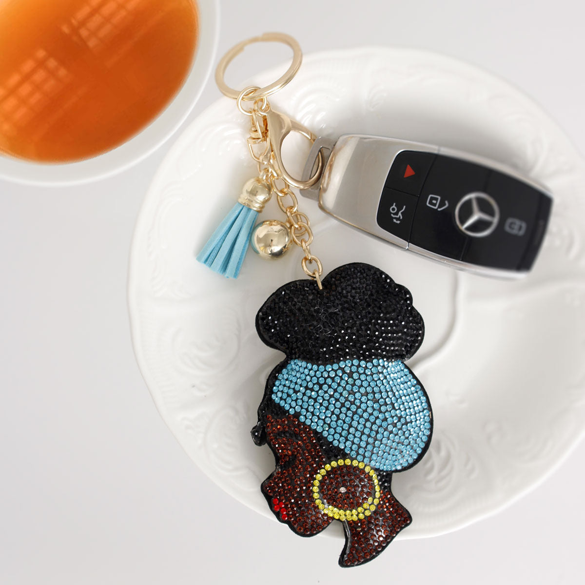 Keychain with Aqua Turban Charm Stylish Fashion Accessory
