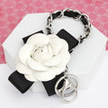 Fashion Keychain White Camellia Handbag Clip with Silver Chain Stylish Accessory