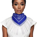 Statement Necklace Blue and White Bandana Bling Fringe Trendy Accessory