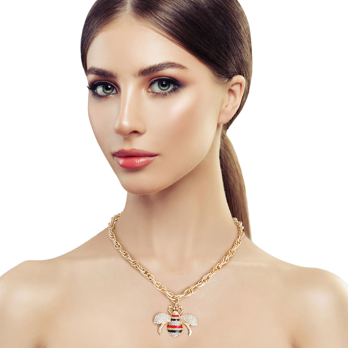 Chain Link Necklace Red Striped Stylish Statement Jewelry