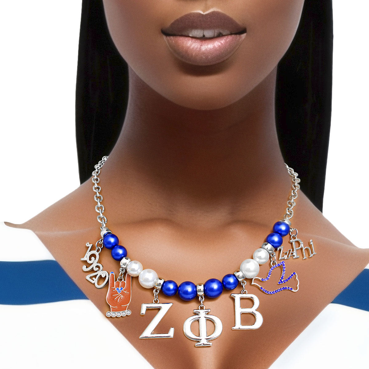Statement Necklace Blue White Pearl Zeta Chic Stylish Accessory