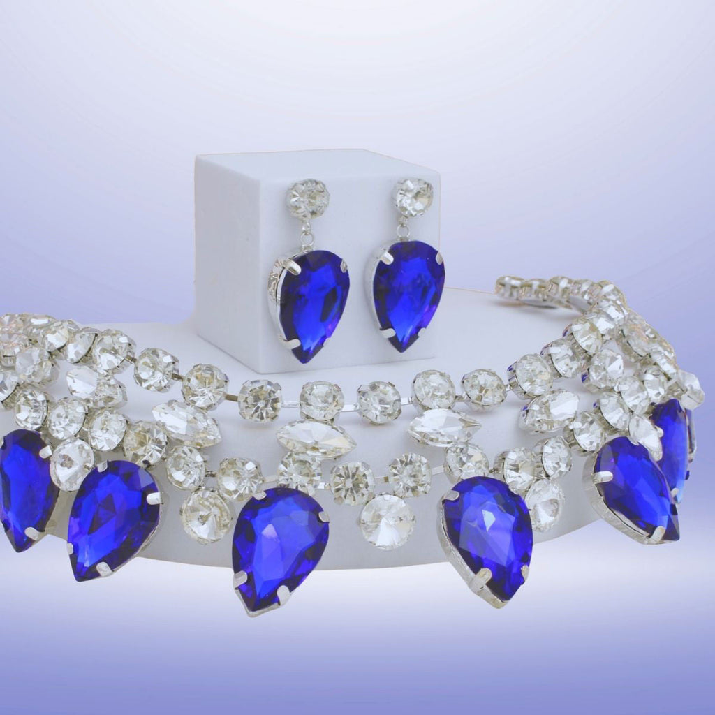 Teardrop Crystal Statement Necklace in Brilliant Blue – Elegant Formal Jewelry