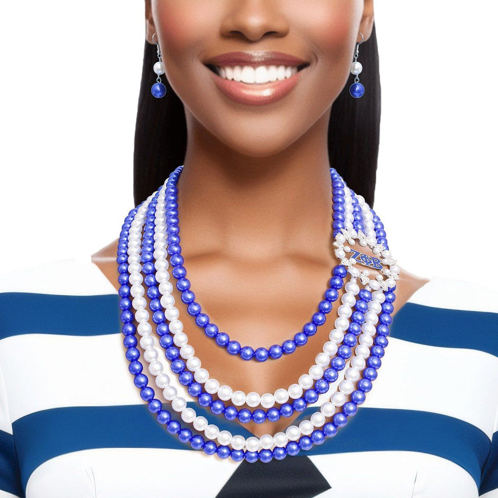 Women’s Statement Necklace Blue and White Pearl ZPB Set Stylish Jewelry