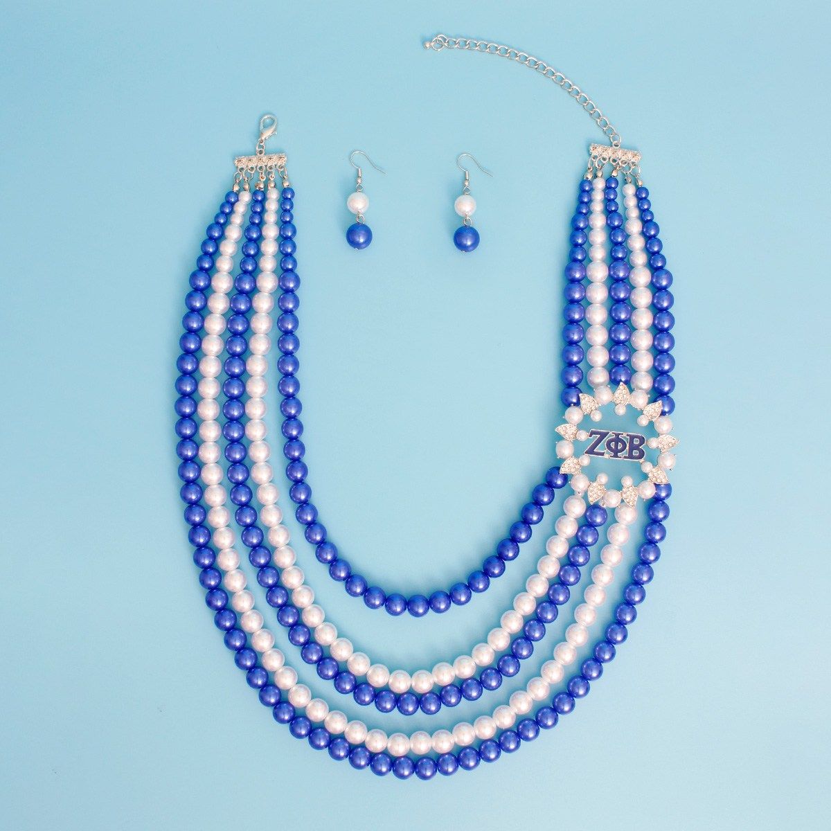 Women’s Statement Necklace Blue and White Pearl ZPB Set Stylish Jewelry