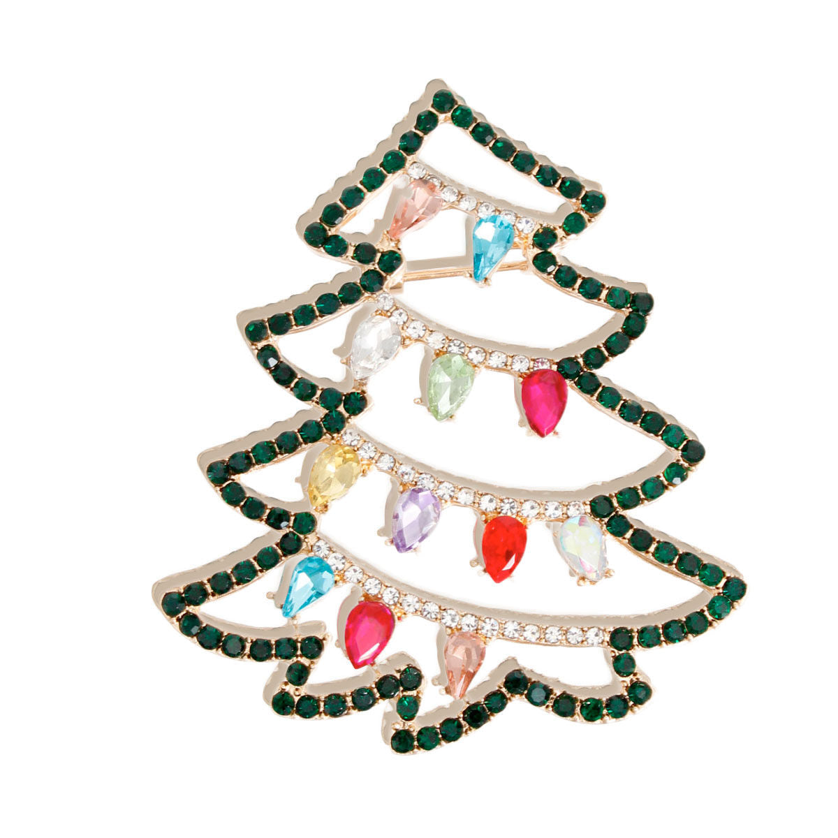 Women’s Gold Xmas Tree Brooch Pin Stylish Holiday Jewelry Bling