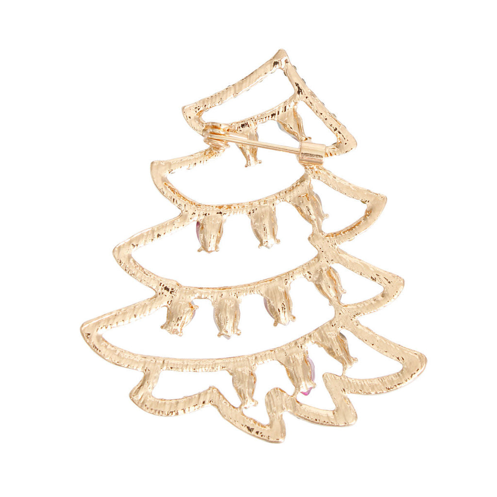Women’s Gold Xmas Tree Brooch Pin Stylish Holiday Jewelry Bling