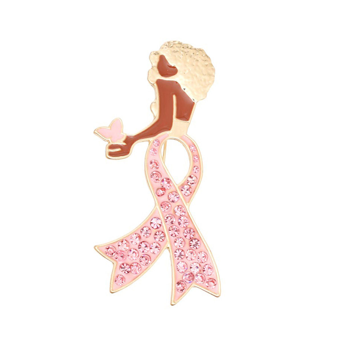 Women’s Breast Cancer Awareness Brooch Gold Light Pink Stylish Accessory