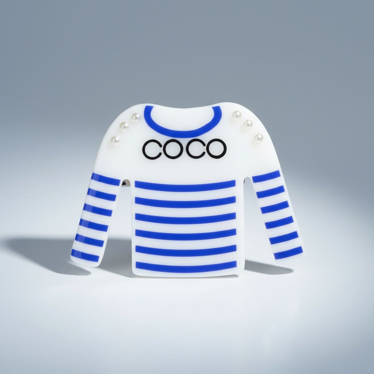 Brooch Hair Clip White and Blue Stripe Shirt Pin Stylish Accessory