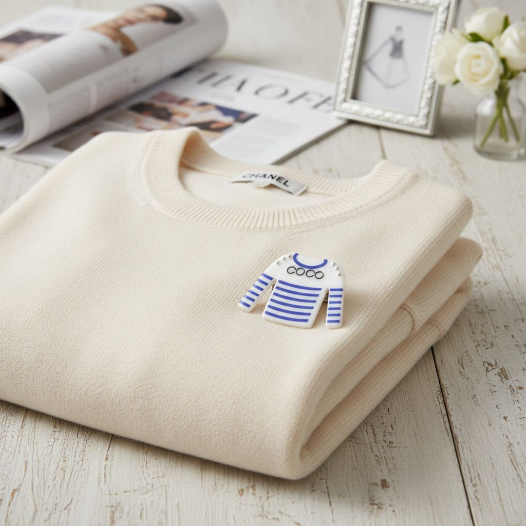 Fashion Brooch Hair Clip White Blue Stripe COCO Shirt Pin Stylish Accessory