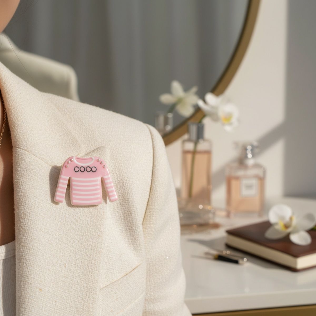 Fashion Brooch Hair Clip Pink White Stripe Stylish Shirt Pin Accessory