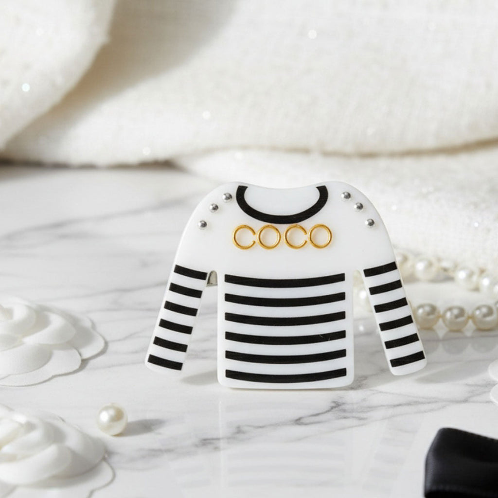 Fashion Brooch Hair Clip White and Black Stripe Shirt Pin Stylish Accessory