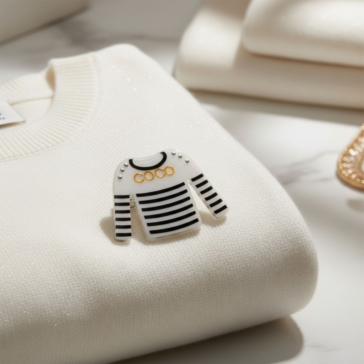 Fashion Brooch Hair Clip White and Black Stripe Shirt Pin Stylish Accessory