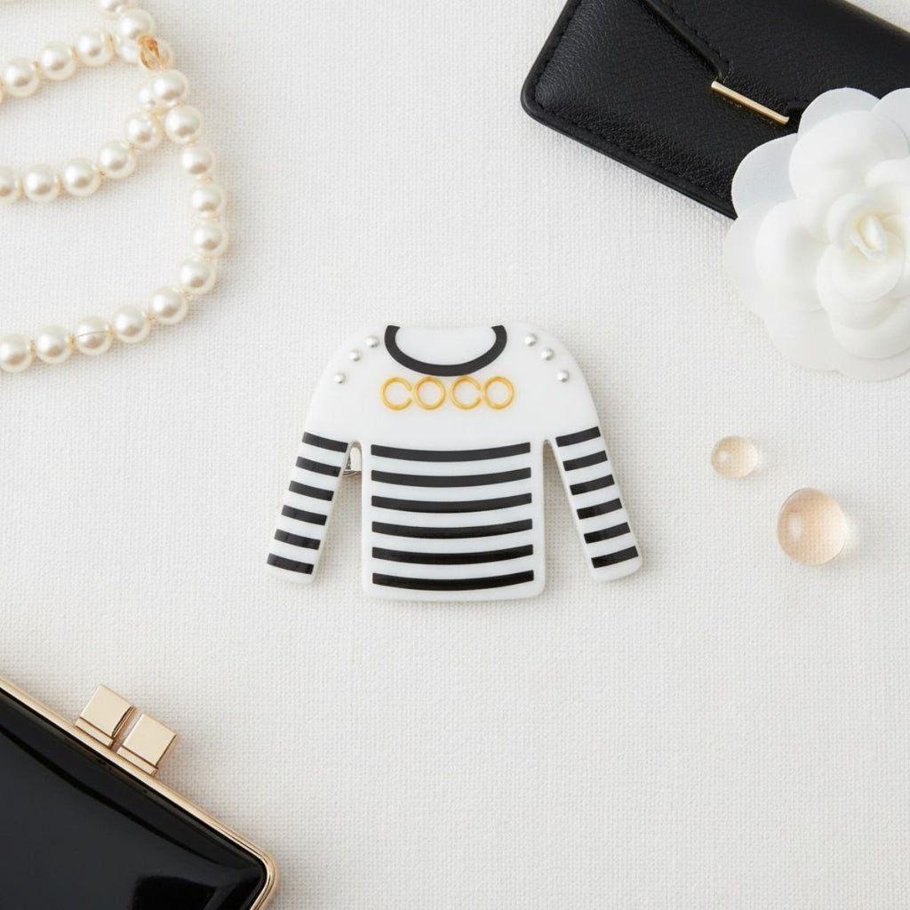 Brooch Hair Clip White and Black Stripe Stylish Shirt Pin Accessory