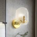 DecorBites™ Gold Corner Wall Sconce with Clear Lattice Glass and Post-Modern Oval Design