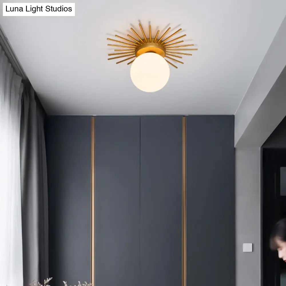 DecorBites™ Gold Flushmount Bedroom Ceiling Light with Postmodern Single-Bulb & Cream Glass Shade