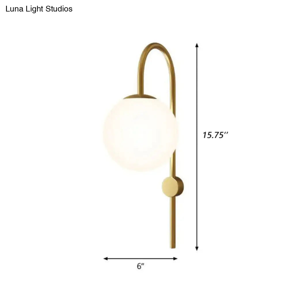 DecorBites™ Gold Gooseneck Arm Wall Sconce with Cream Glass Globe - Postmodern 1-Bulb Wall Lamp