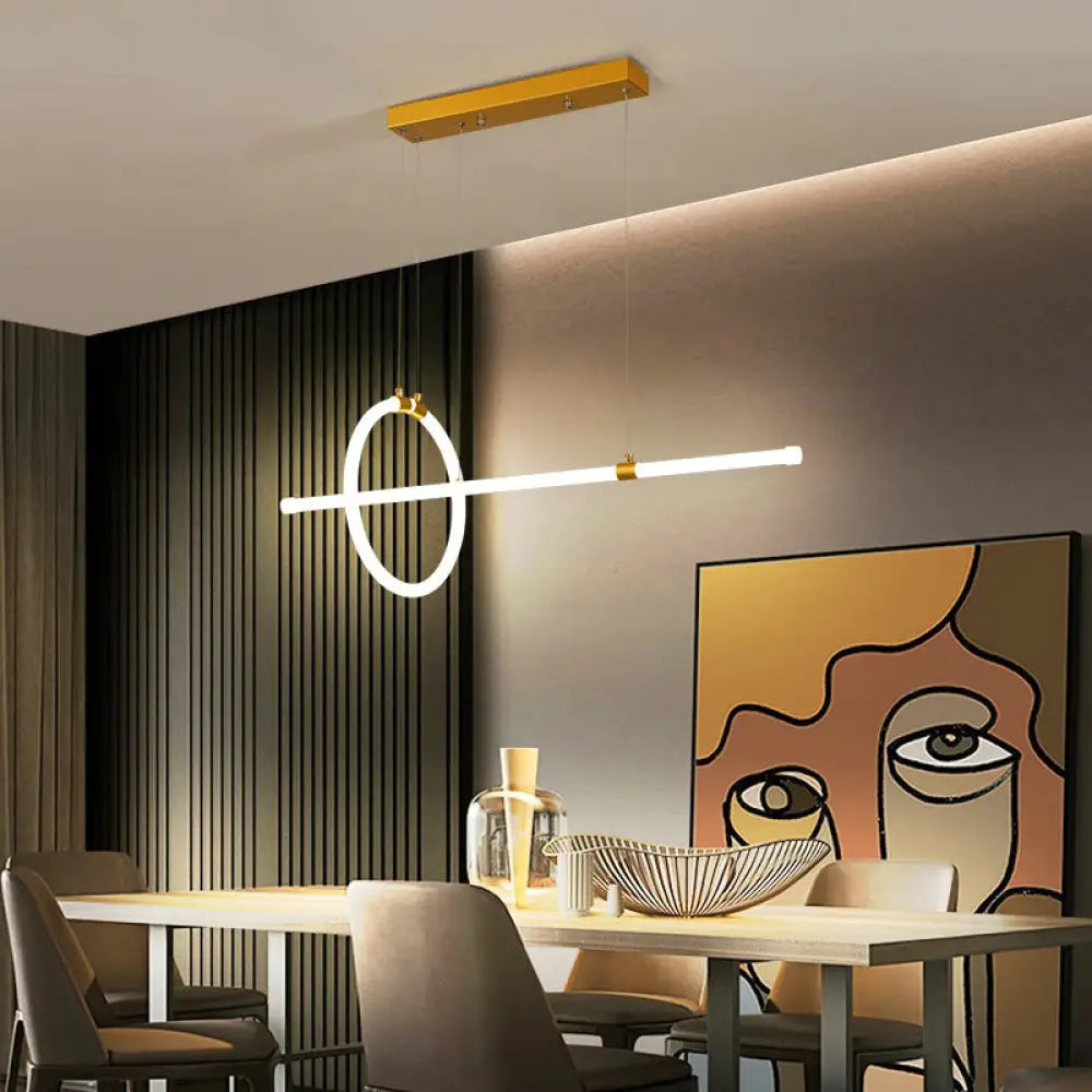 DecorBites™ Gold LED Hanging Lamp: Ring and Tube Design, Simplicity Island Chandelier for Dining Room